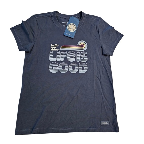Life Is Good Womens Crusher Tee Blue Hello Sunshine Rainbow Medium - Picture 2 of 6